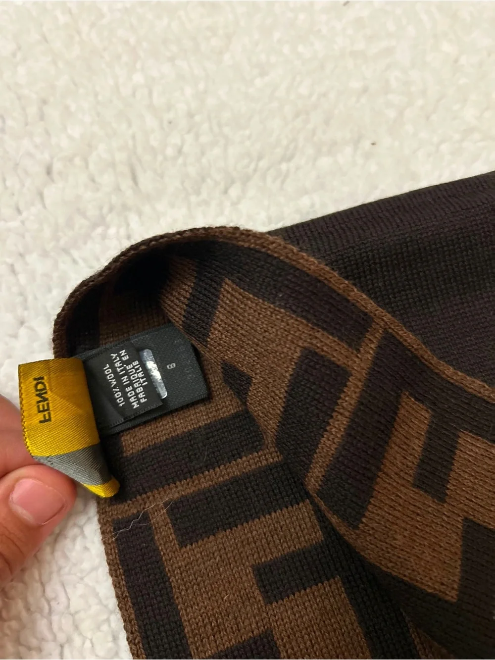 Fendi Brown and Black FF Border Wool Scarf